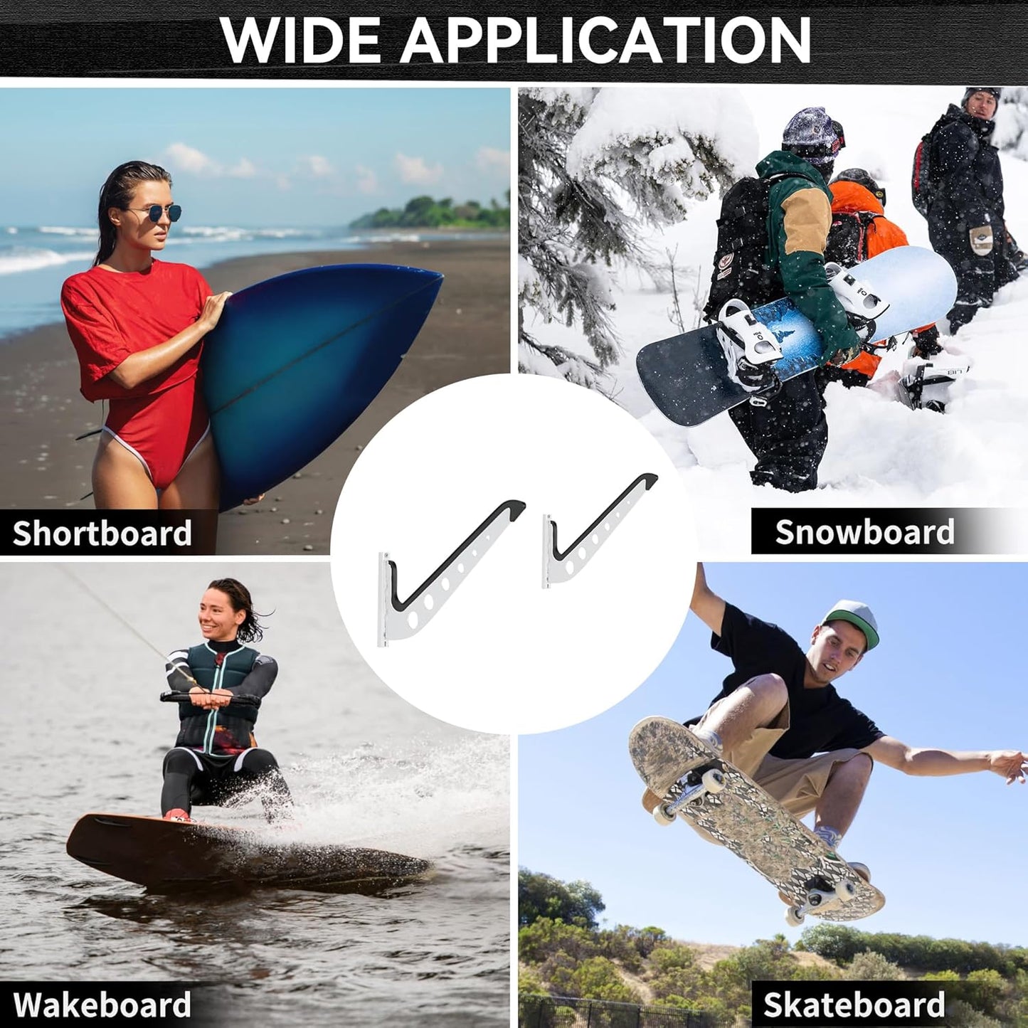 1 Board Surf Rack Wall Mount for Surfboard, Wakeboard, Snowboard Storage Adjustable Wall Hangers Boards Display,White