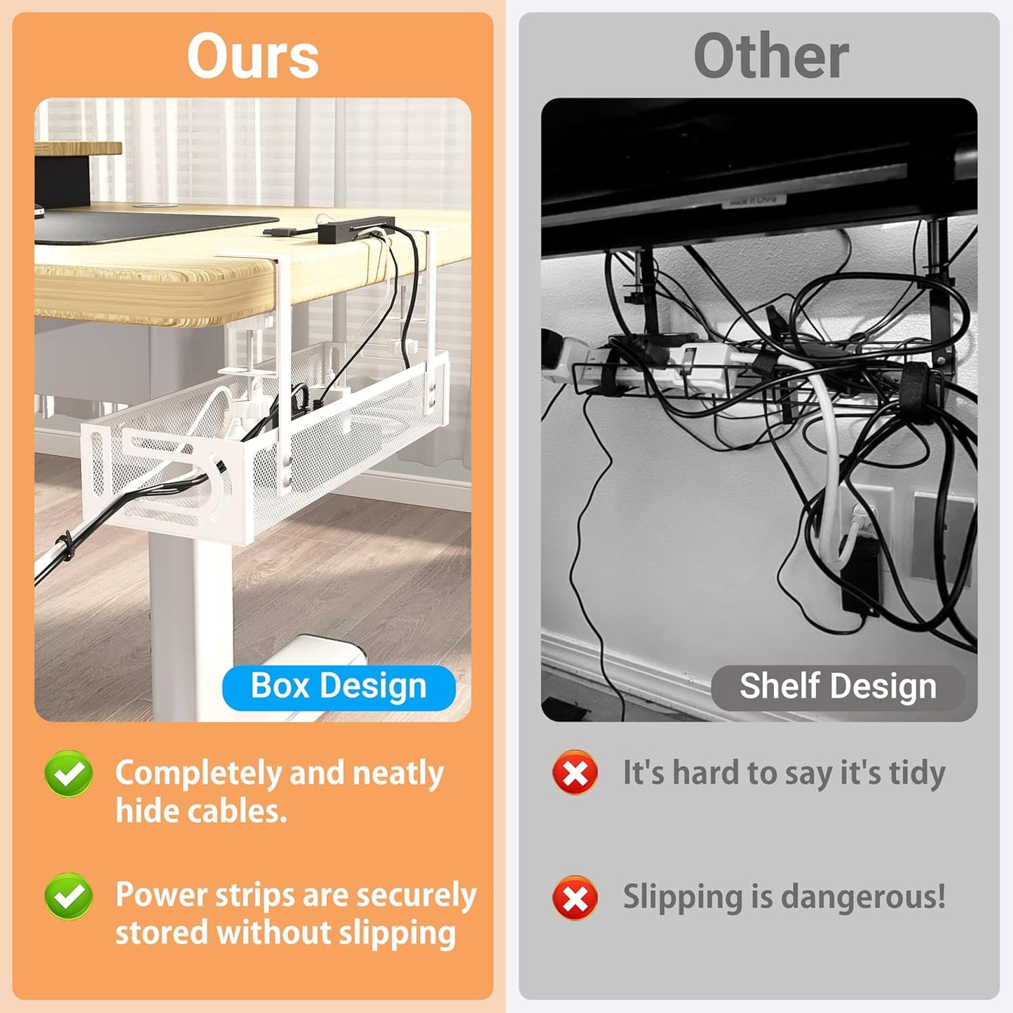 No Drill Under Desk Cable Management Tray, SONATURE 15.7" Cord Organizer for Table, Clamp Mount Desk Cable Management, Premium Carbon Steel Cable Organizer for Office, Home (White)