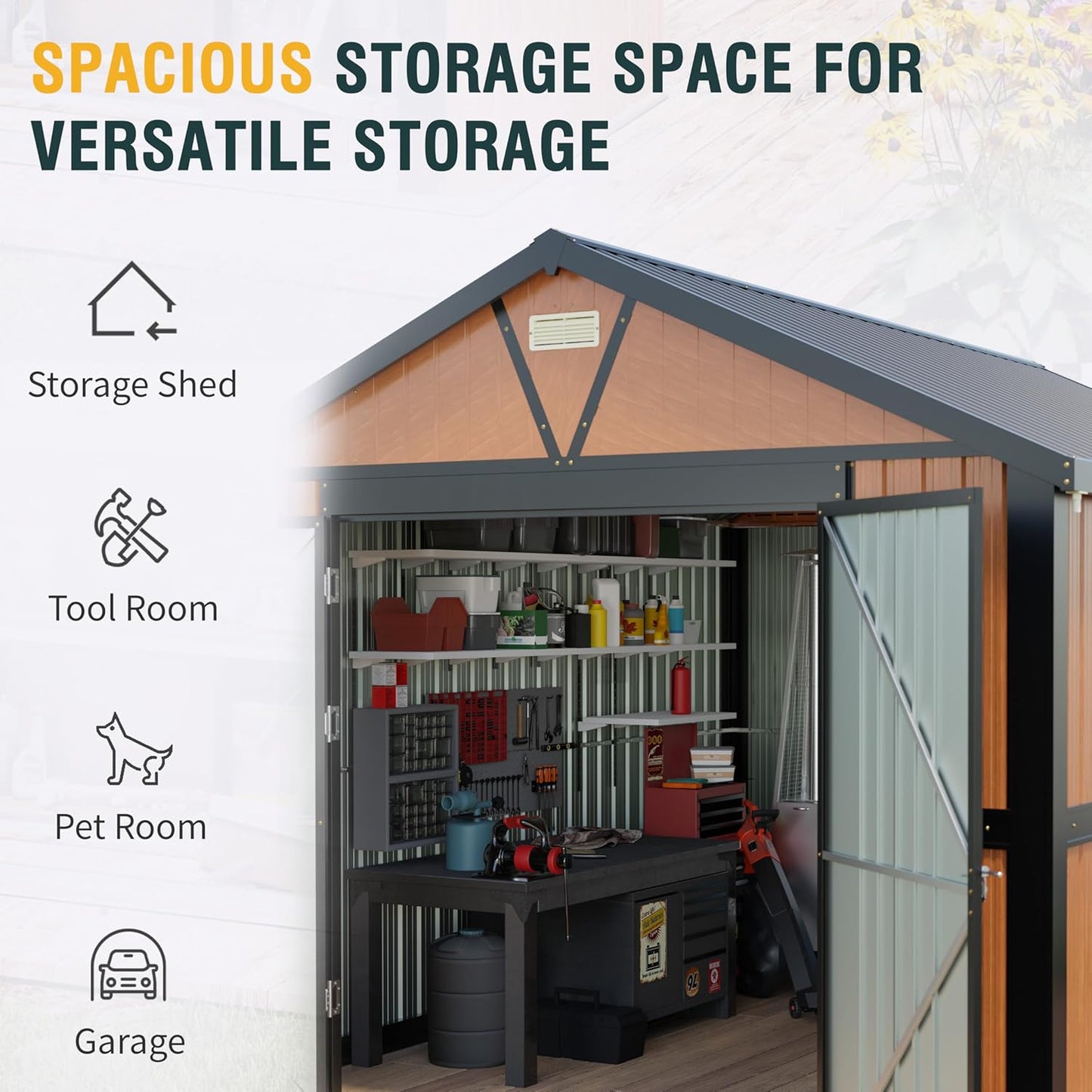 10x12 Ft Outdoor Storage Shed, Extra Large Metal Shed with Lockable Doors, 2 Windows, Outside Steel Tiny House Ideal for Garden, Backyard, Patio Utility, Tool Storage, Chicken Coops