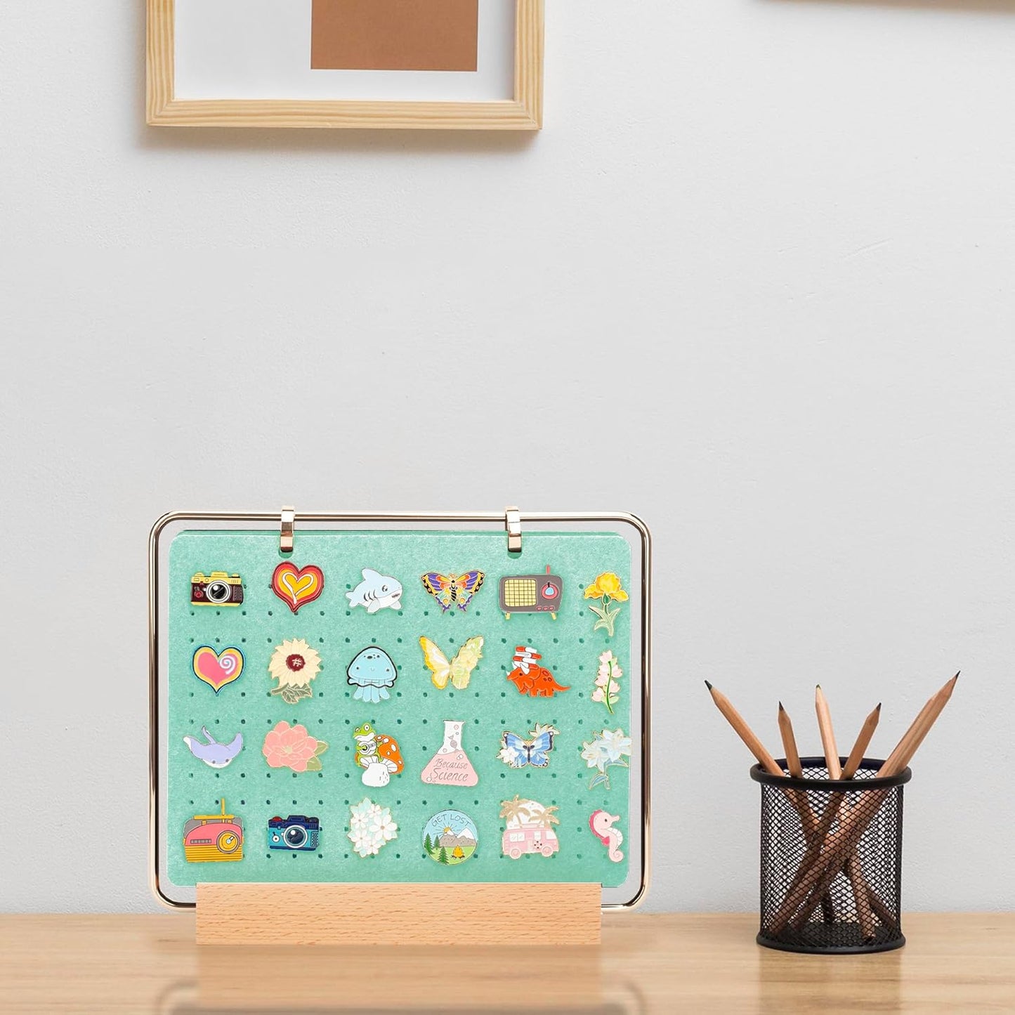 PACMAXI Pin Display Organizers, Brooch Pin Holder, Enamel Pin Display Pages for Store 180+ Pins, Pin Collection Storage Calendar Wooden Stand with 6 Pages (Not Include Any Accessories)(Green)