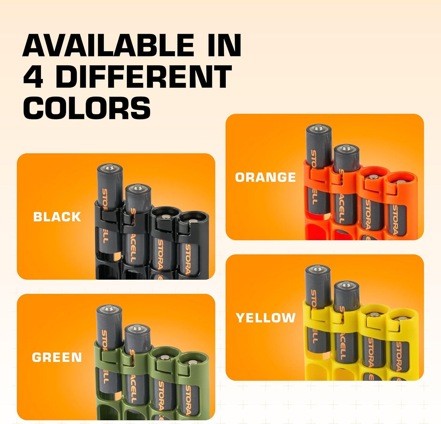 Storacell by Powerpax Slimline AA Battery Storage Caddy, Yellow - Holds 4 Batteries (Not Included)