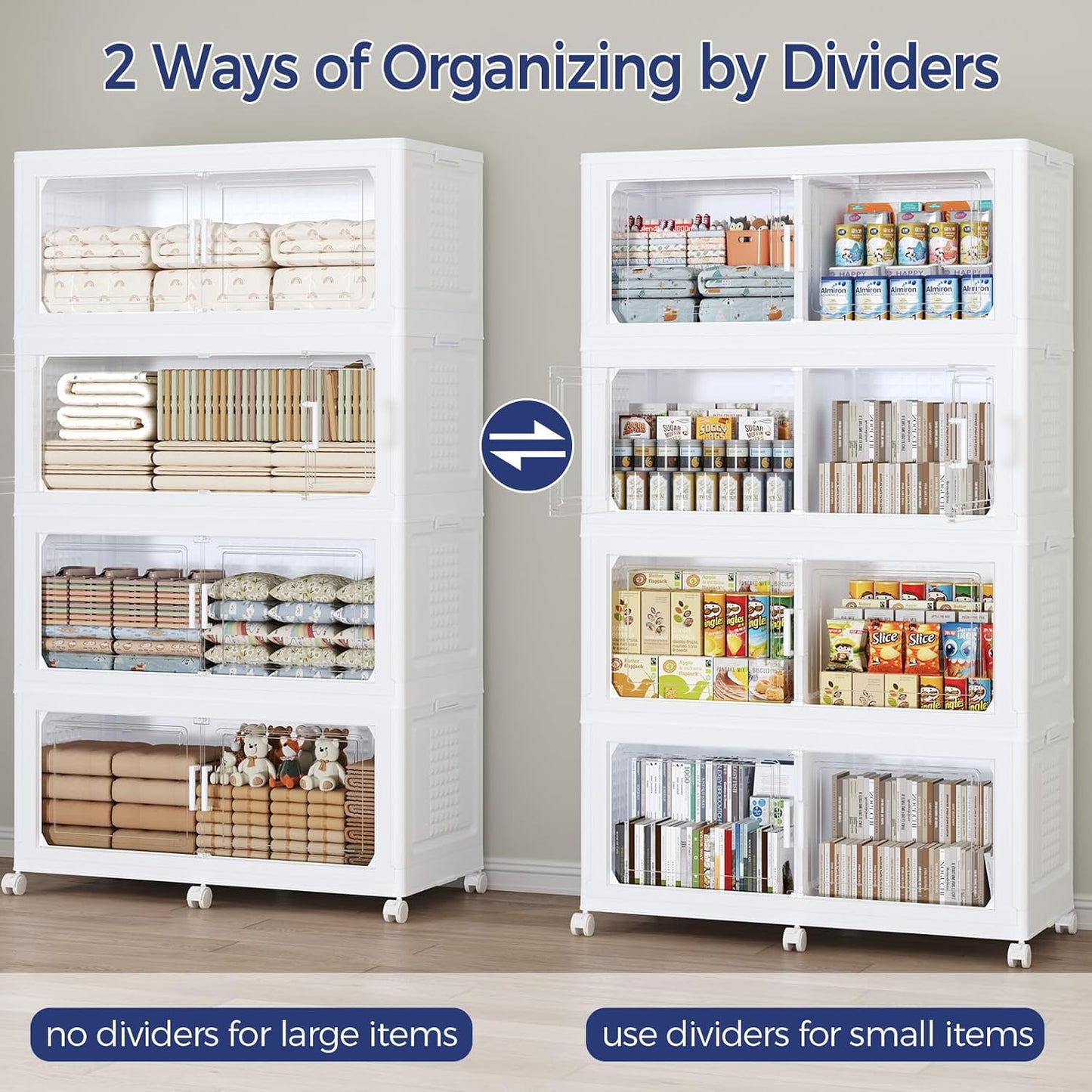 150GAL Extra Large Storage Bins with Lid, 600Qt Stackable Closet Organizers and Drawers, Collapsible Storage Bins with Wheels, Folding Containers for Home, Kitchen Office, 3Pack White