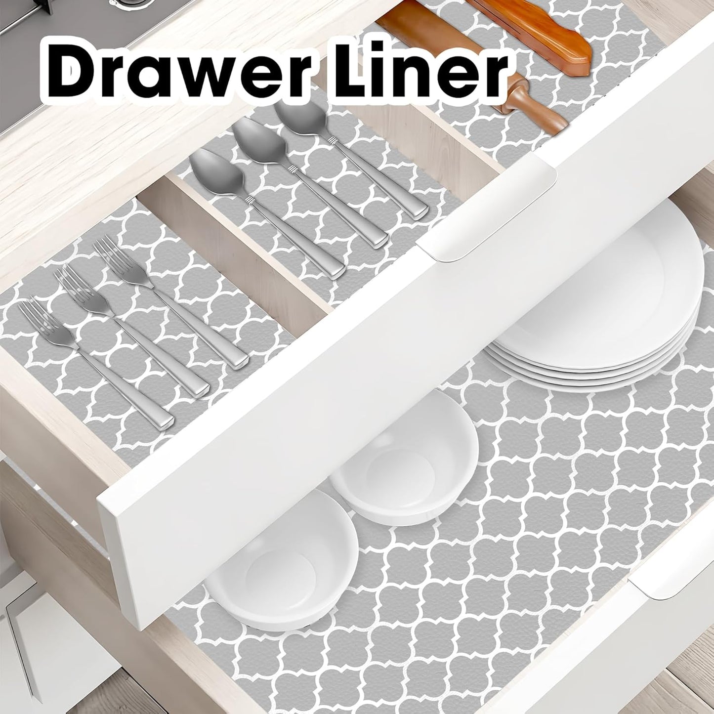 Drawer and Shelf Liner for Kitchen Cabinets Non-Adhesive, Non-Slip Cabinet Liner Shelf Paper Strong Grip Waterproof Easy to Clean for Kitchen Shelves Cupboard, Gray Lantern,12IN X 30FT