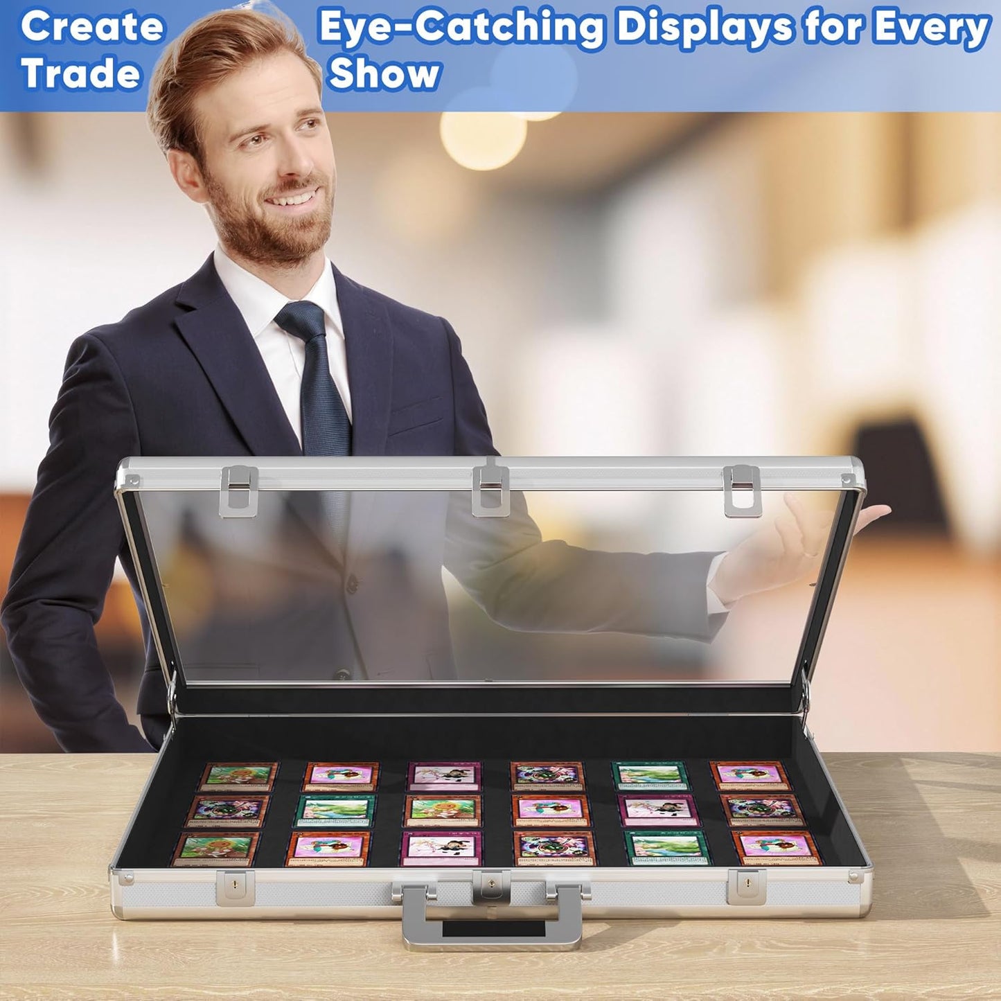 Portable Trade Show Display Case, 24''x20'' Aluminum Card Show Display Case with Lock, Table Top Sports Card Showcase with Clear Acrylic Glass for Jewelry, Trading Cards, Collectibles, Pastry Shows