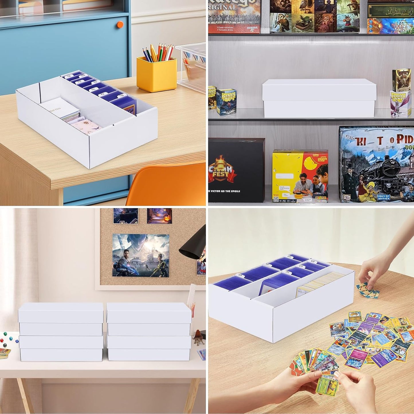 Trading Card Storage Box 4 Pack–2400 Count Cardboard Organizer with Dividers for MTG, TCG, Sports, Toploader, Commander