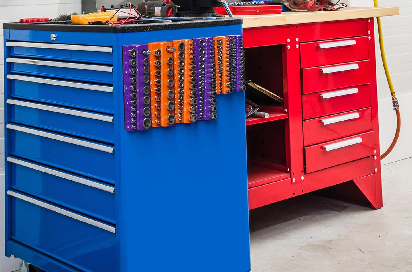 Olsa Tools Magnetic Socket Organizer | 1/2-inch Drive | SAE | Orange | Holds 16 Sockets | Professional Quality Tools Organizer