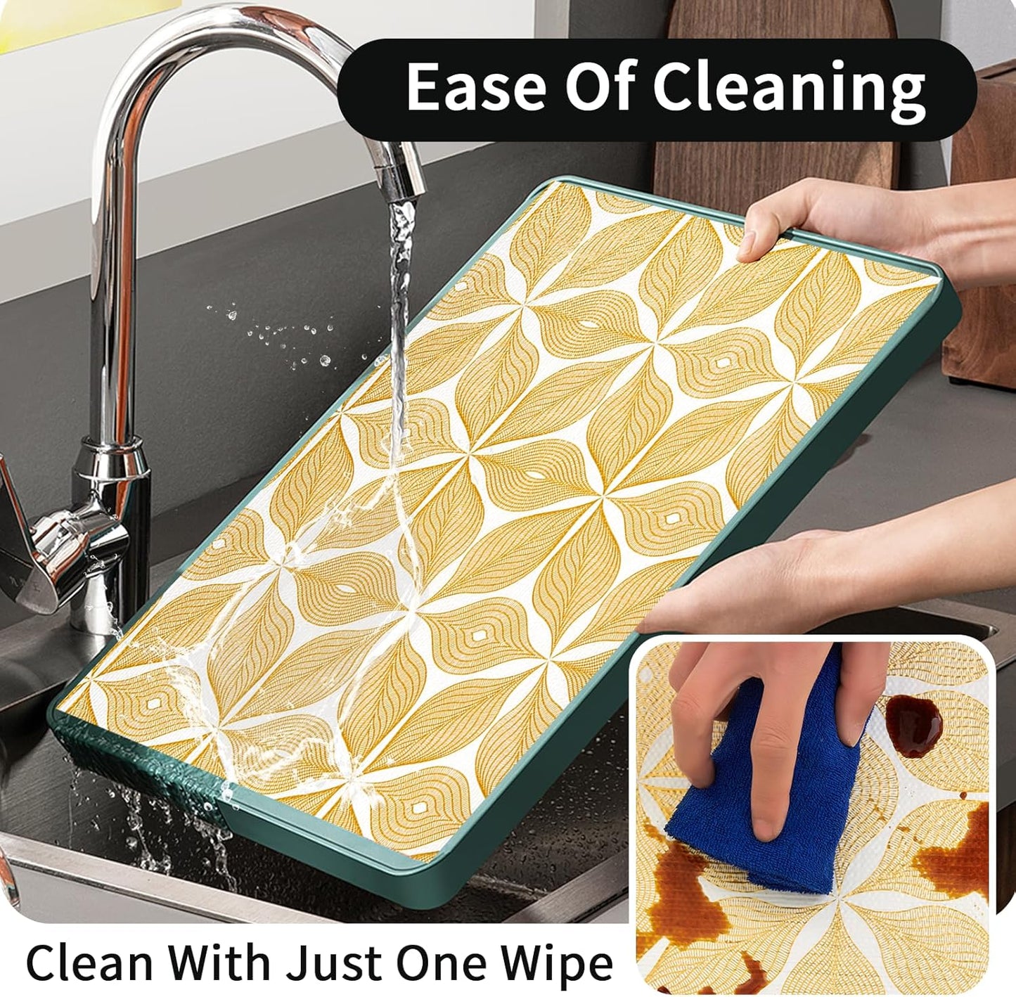 Shelf Liners for Kitchen Cabinets 17in x 20FT, Non Adhesive Cabinet Liner Strong Non-Slip Golden Leaf Drawer Liner, Easy to Clean for Shelf, Cabinet with Knife and Tape Measure