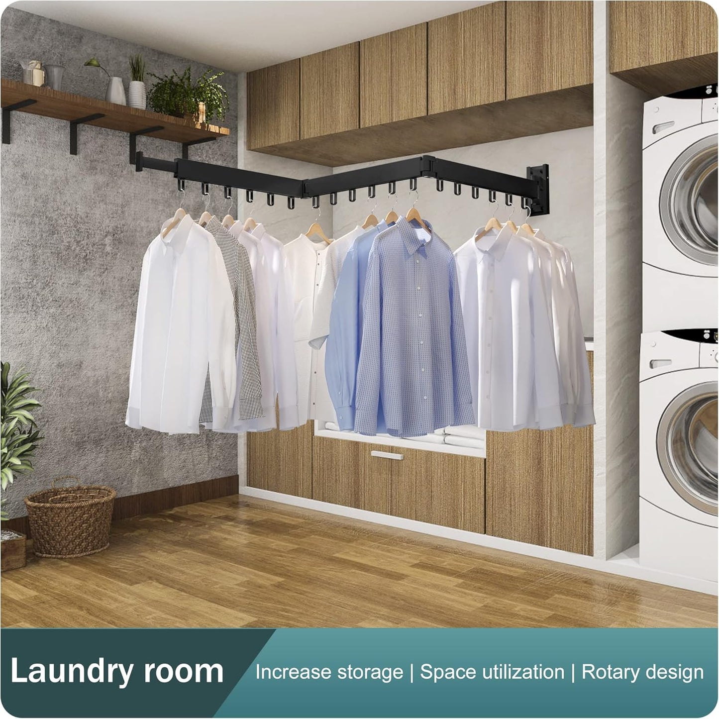 Clothes Drying Rack,Wall Mounted Space-Saver,Retractable,Collapsible, Strong Load-Bearing,ing Rack Clothing,Laundry Drying Rack(Windproof Ring, Three Pole)