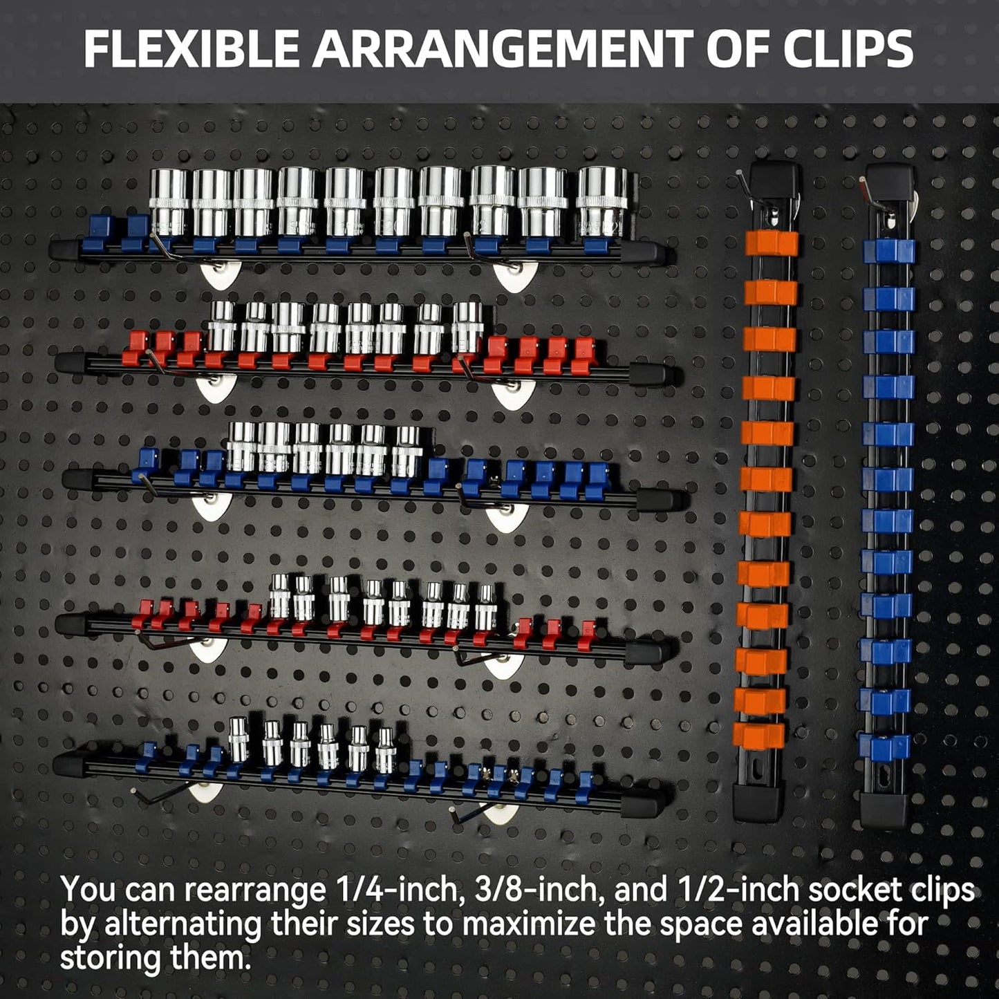 Socket Organizer Drive ABS Tools - Orange Socket Holder, Premium Quality 12 Pieces Socket Holders Kit 1/4-Inch x 64 Clips, 3/8-Inch x 60 Clips, 1/2-Inch x 48 Clips(12PC,Orange)