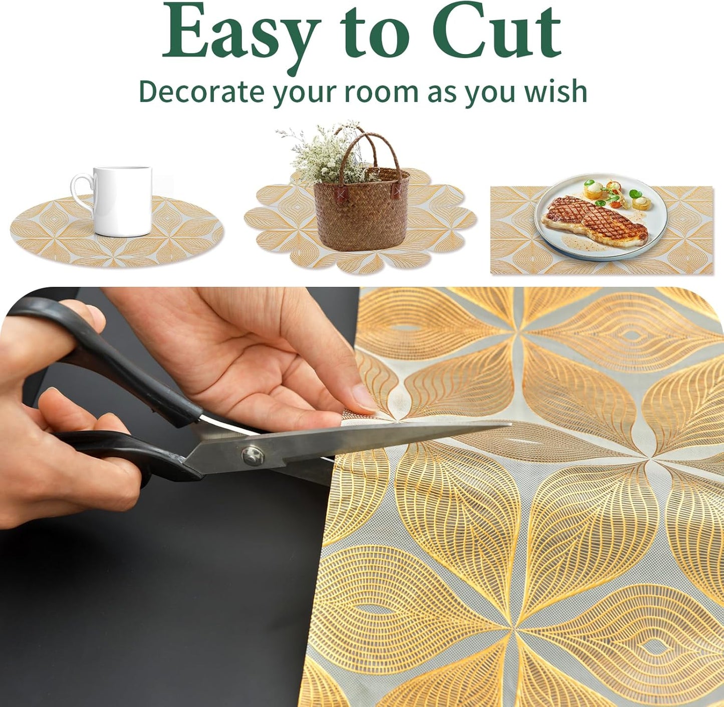 3D Drawer and Shelf Liner for Kitchen Cabinet: 17 in X 20 Ft Waterproof Shelf Paper Non Adhesive Refrigerator Liners Golden Leaf Easy Liners for Bathroom with Knife Tape Measure