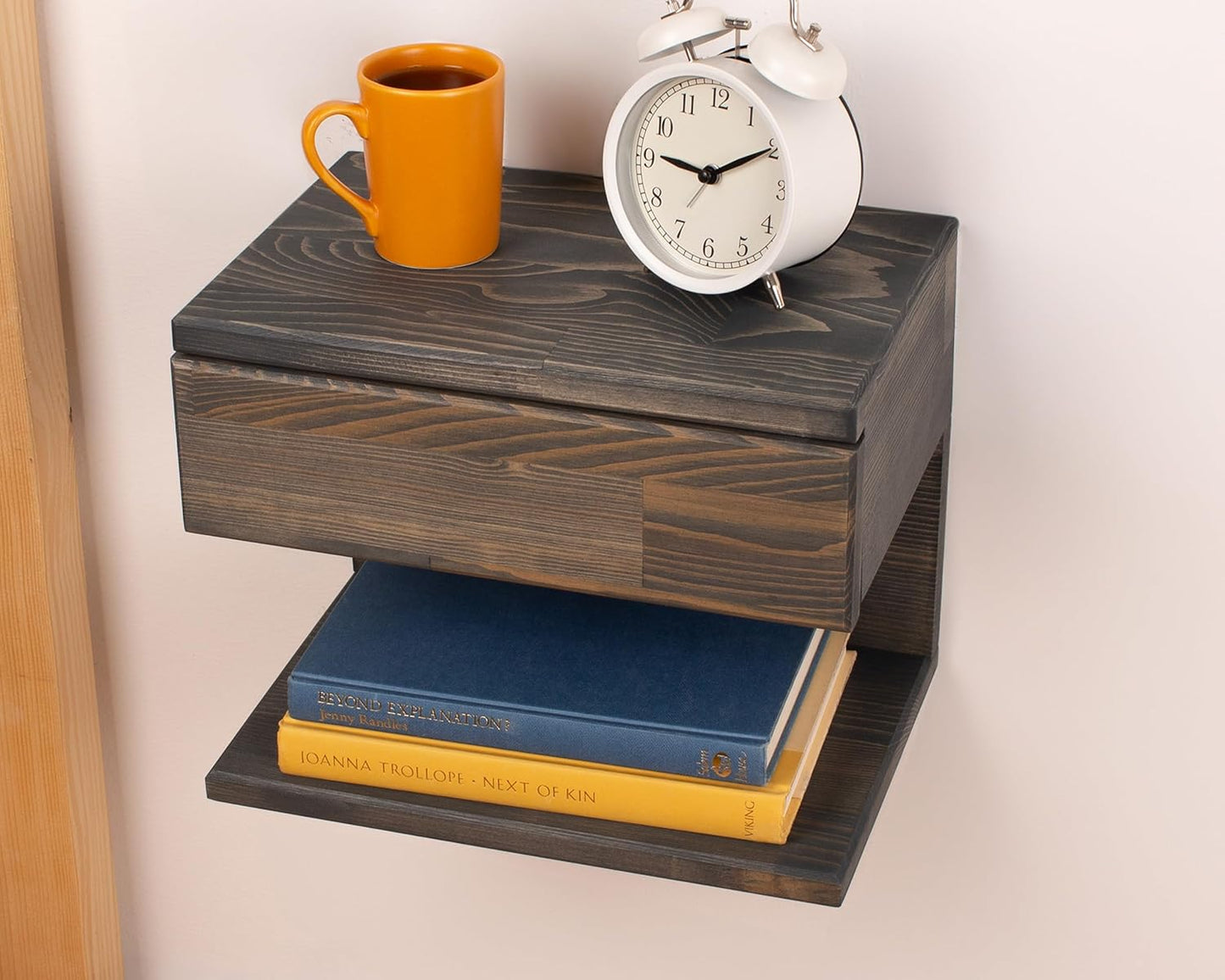Floating Nightstand Side Accent or End Table with Storage Drawer, Wood Bedside Shelf, Handmade Floating Table (Nairobi)