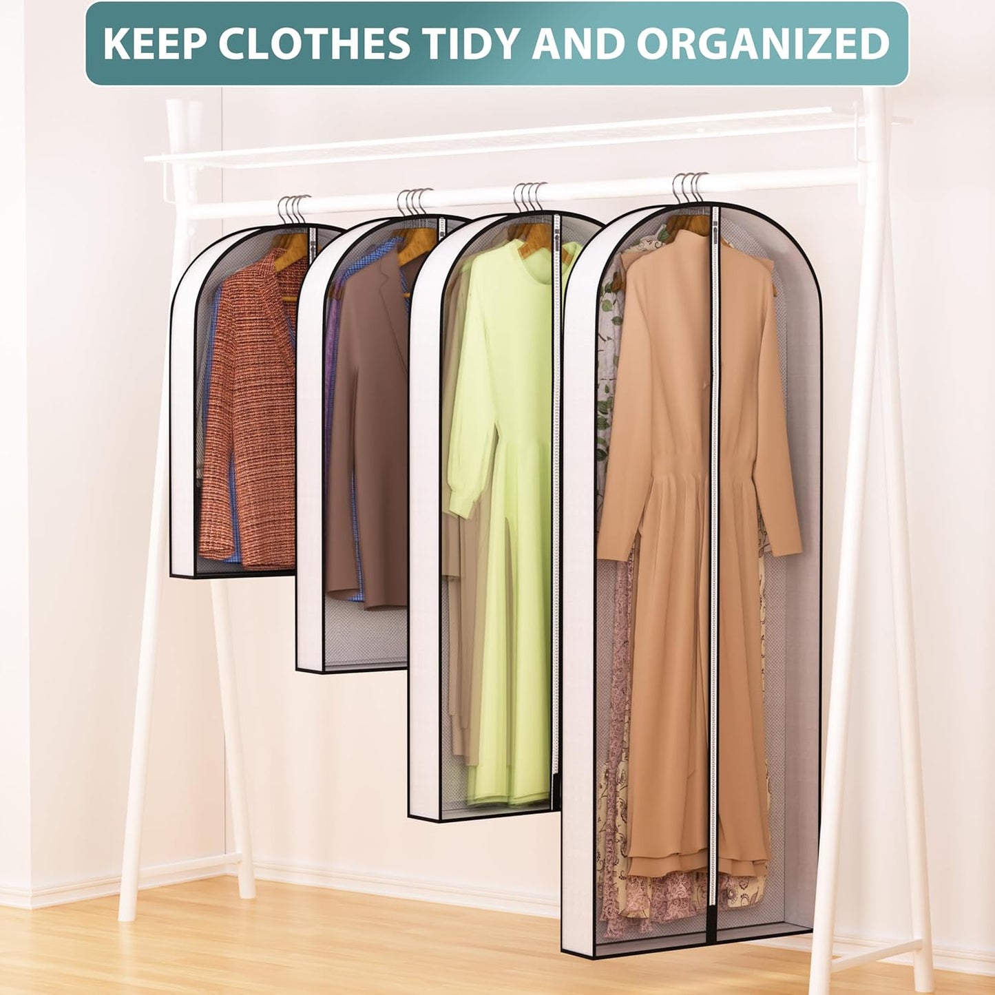 40” Garment Bags for Hanging Clothes 4” Gusseted - with Clear Window, Breathable Fabric, Metal Zipper, Suit Coat Dress Protector for Clothes Closet storage, Season Off, Moving, 5 Pack