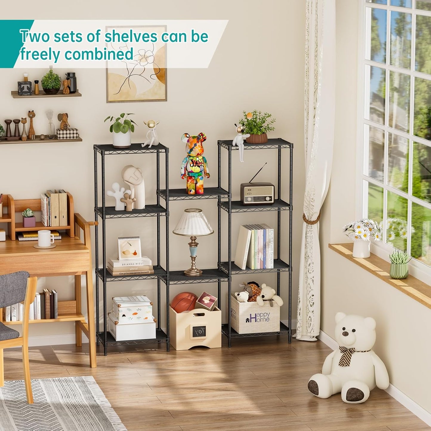 SINGAYE Metal Shelves Wire Shelving:Storage Rack Standing Units Shelf for Kitchen Laundry Bathroom Closet Organizers Pantry Narrow Mesh Adjustable 10" D x 16" W x 55" H Black
