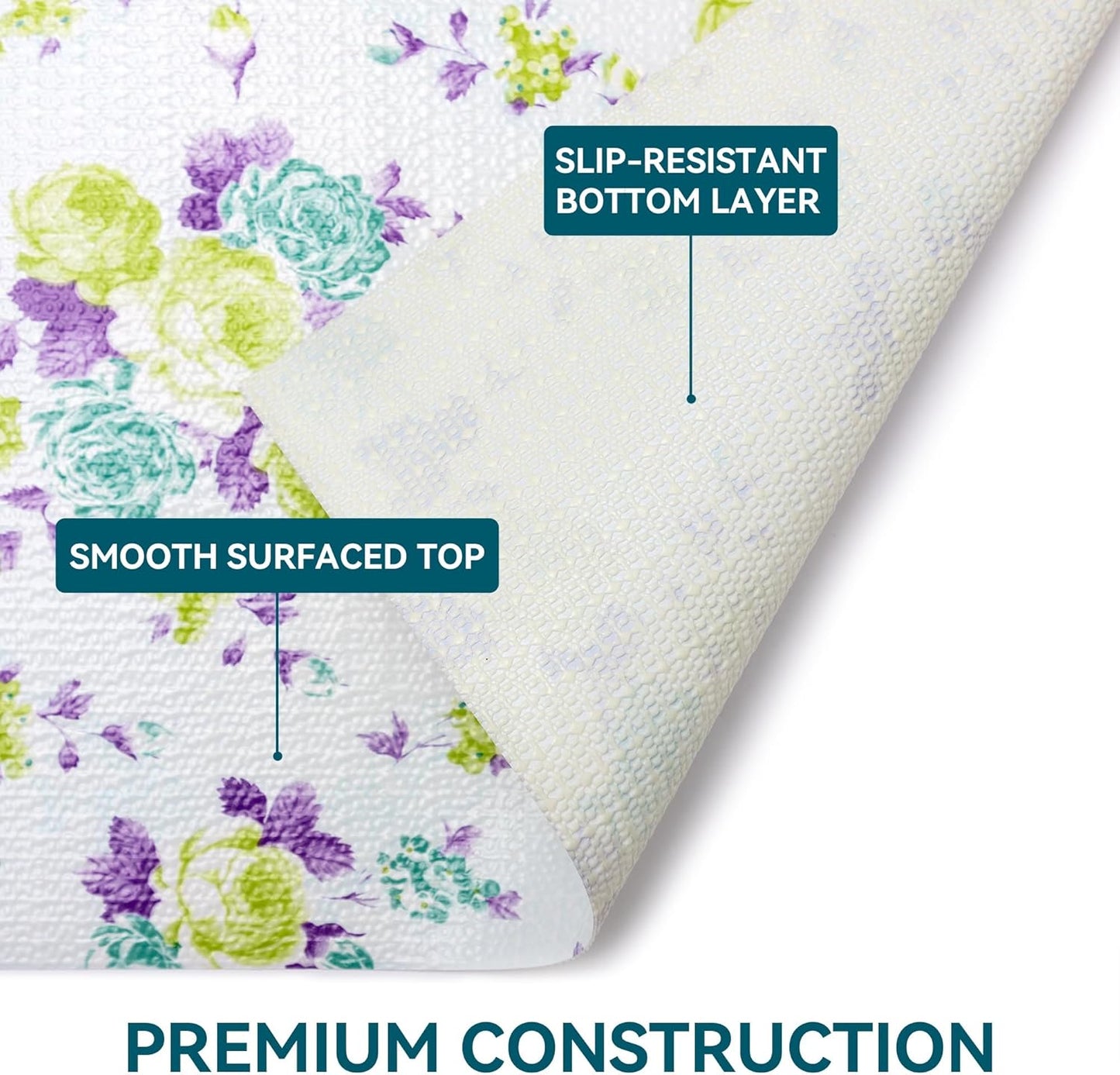 18" W x 96" L Floral Drawer and Shelf Liner for Cabinets, Non-Adhesive Strong Grip Non-Slip Flower Shelf Cabinet Kitchen Shelf Liners for Kitchen Cabinets