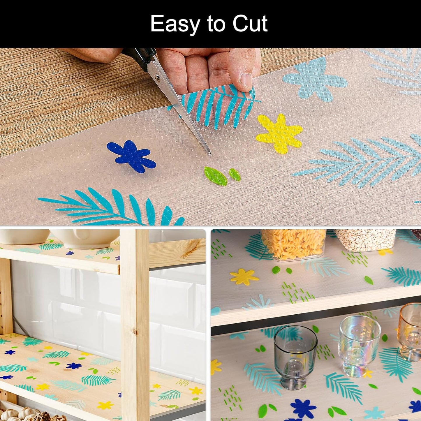 Cooyes Shelf Liner – Premium Non-Adhesive Cabinet & Drawer Liner for Kitchen – Waterproof Shelf Paper with Modern Pattern – Durable EVA Cabinet Mat – Easy to Cut (11.8" W x 118" L)
