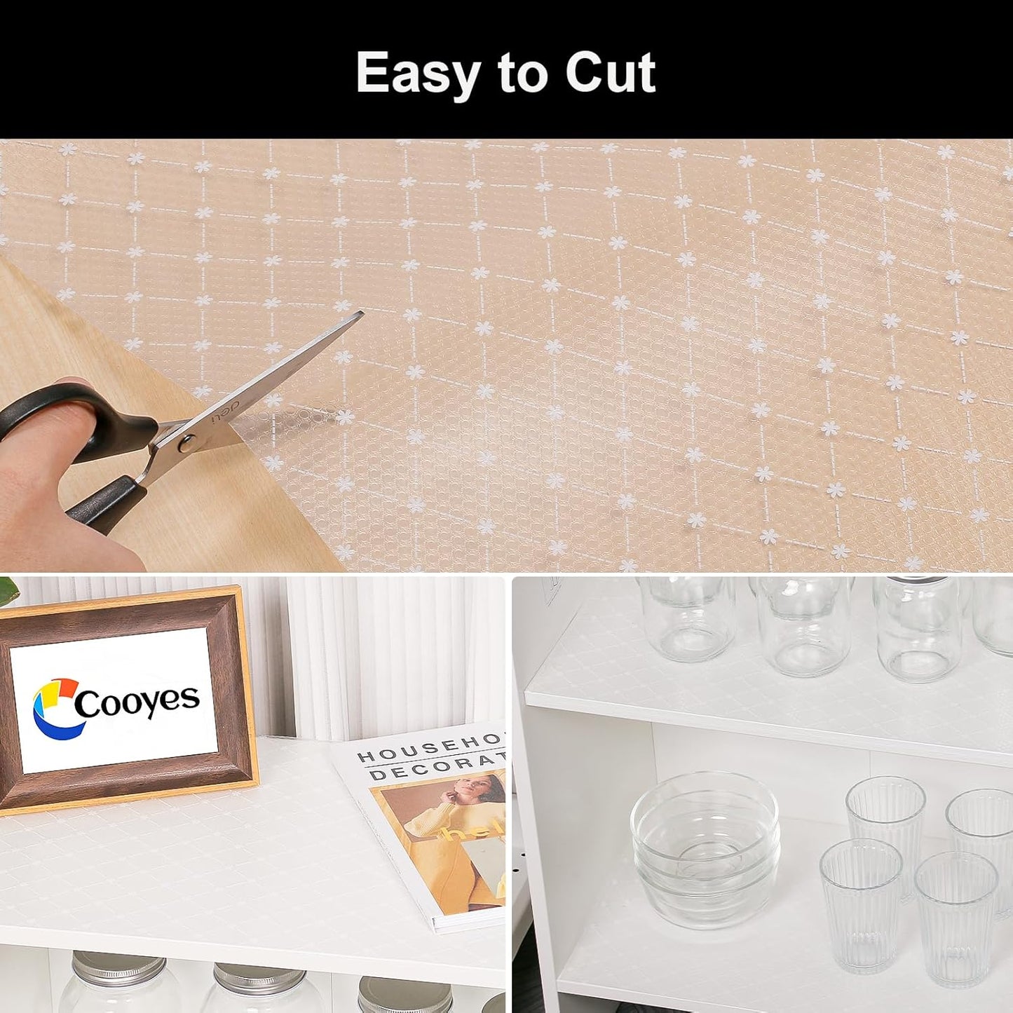 Cooyes Shelf Liner – Premium Non-Adhesive Cabinet & Drawer Liner for Kitchen – Waterproof Shelf Paper with Modern Pattern – Durable EVA Cabinet Mat – Easy to Cut (23.6" W x 118" L)
