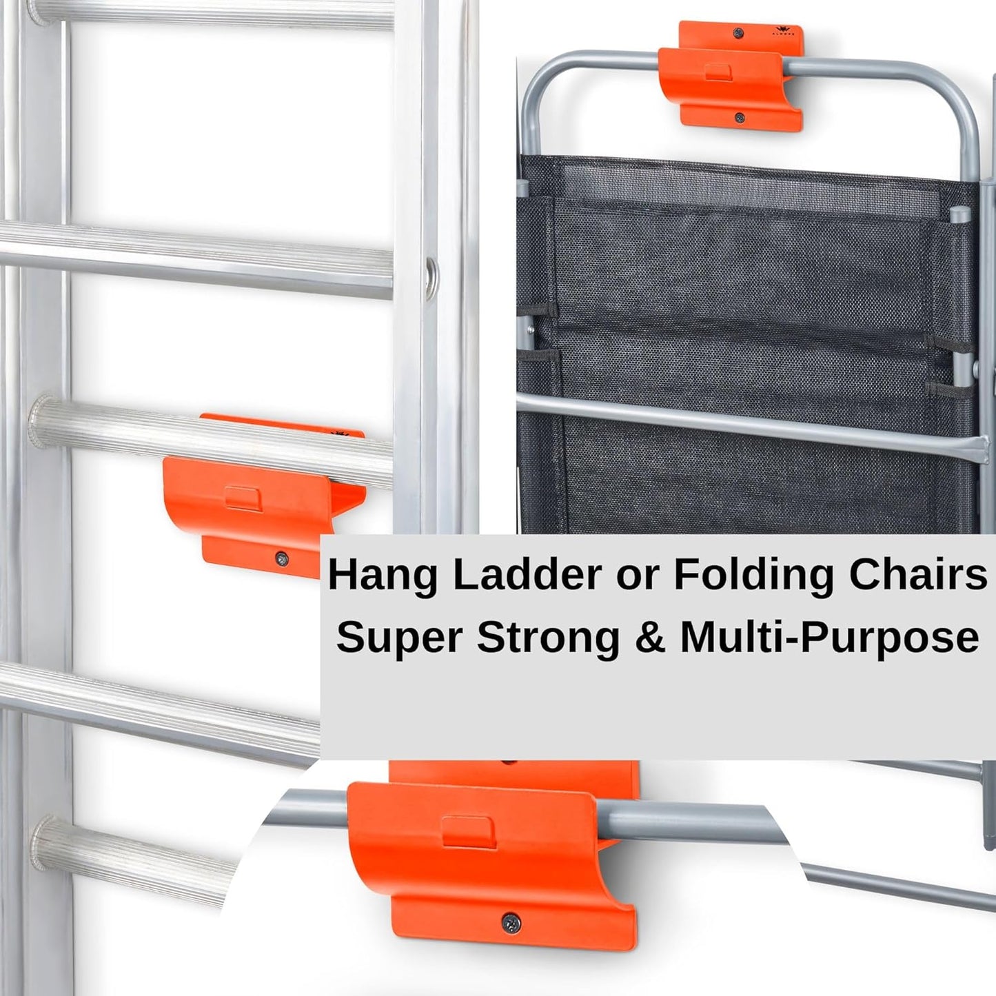 Ladder Holders - Set of 4 Garage Hooks - Orange Wall Mount Heavy Duty Ladder Hangers and Brackets