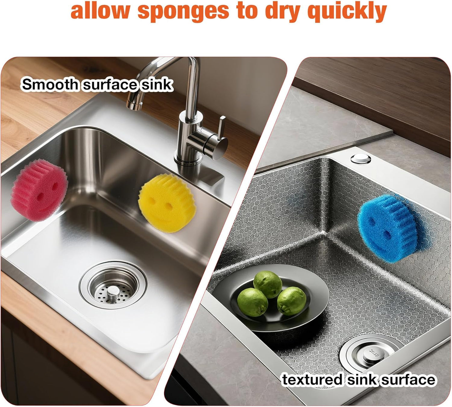 Smiley face sponge holder, kitchen Sink Caddy Organizer with Suction cup,Made of rust-proof aluminum that never rusts for Mommy & Daddy Sponges Black (1-Pack)