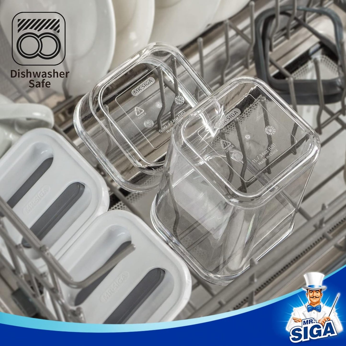 MR.SIGA 6 Piece Airtight Food Storage Container Set, BPA Free Kitchen Pantry Organization Canisters, One-handed Kitchen Storage Containers for Cereal, Spaghetti, Pasta, White