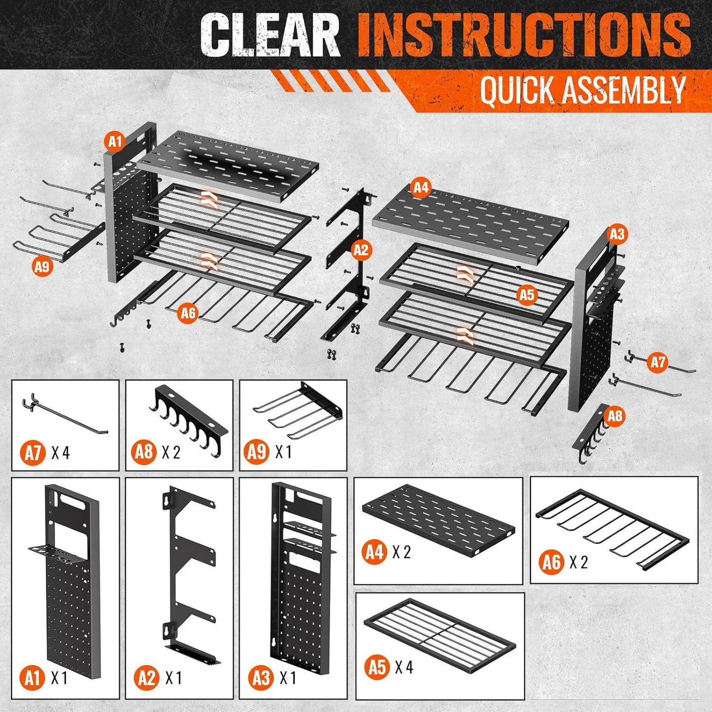 Large Power Tool Organizer Wall Mount, Heavy Duty Tool Organizer with 10 cordless Drill Holder, 4 Layers Garage Organization and Storage Rack, Tool Rack for Garage Workshop, Black