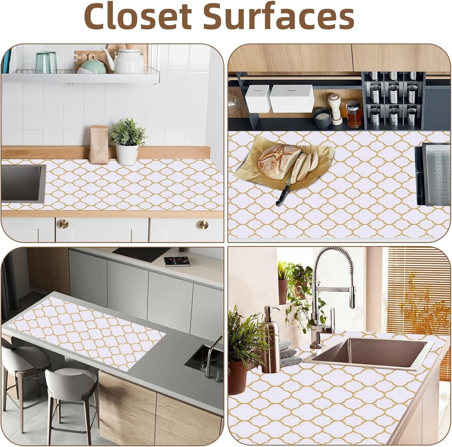 Shelf Drawer Liners for Kitchen Cabinets Non Adhesive Drawer Liner Thickened Refrigerator Liner Gold Quatrefoil Strong Non-Slip Paper for Tool Box with Knife and Tape Measure,23.6 x 354.3 Inches