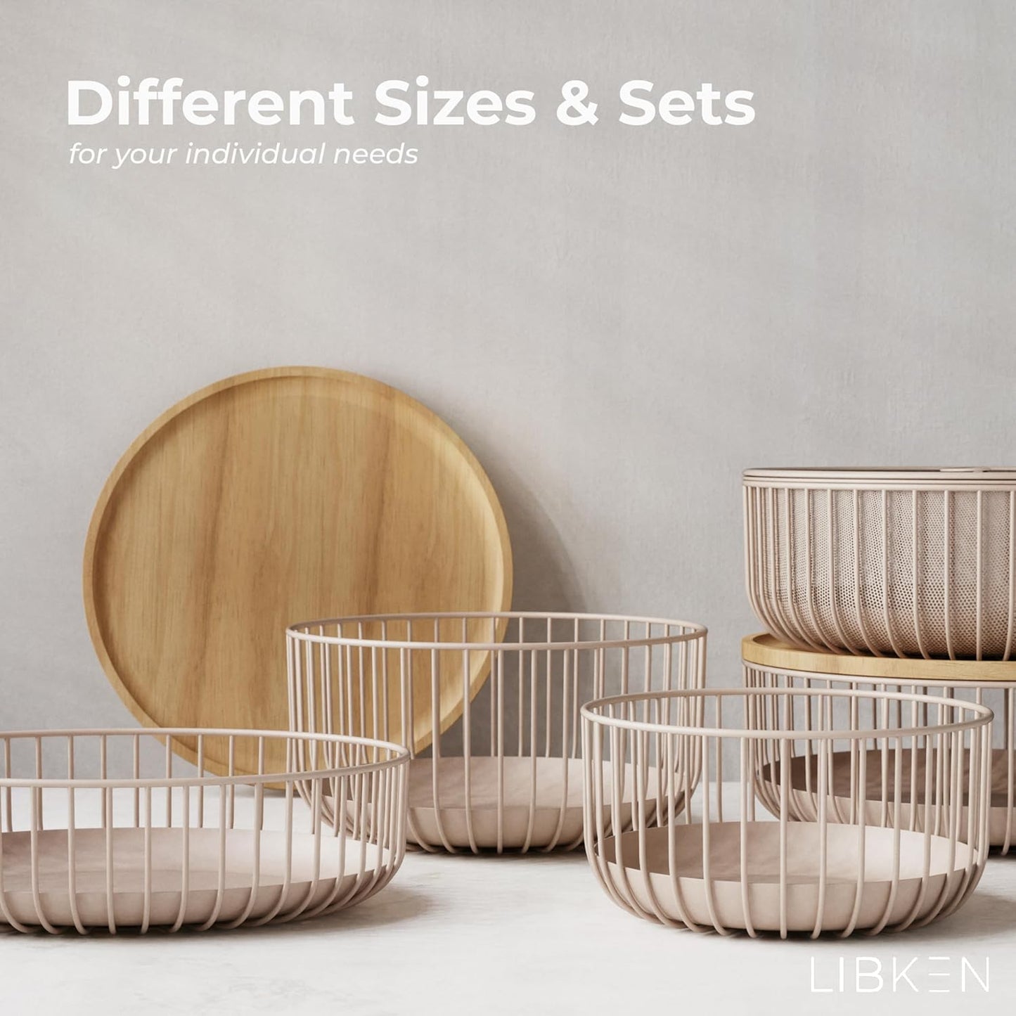 Metal Fruit Bowl with Mesh Lid and Basket - Fruit and Vegetable Holder For Kitchen Counter - Countertop Display Baskets Organizer - Bowl Storage for Veggie, Fruits, Snack, and Banana - Peach