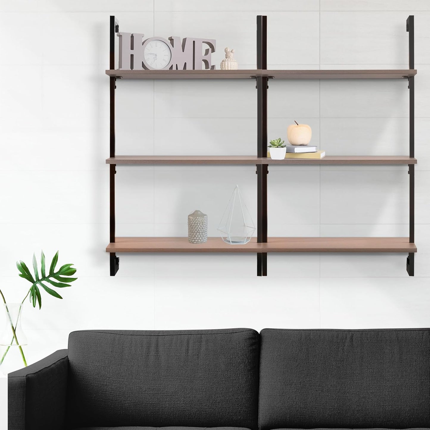 happimess MSH1000A Madera 40.55" Classic Industrial 3-Shelf Wood Wall-Mounted Open Ladder Bookcase with Metal Frame, Black