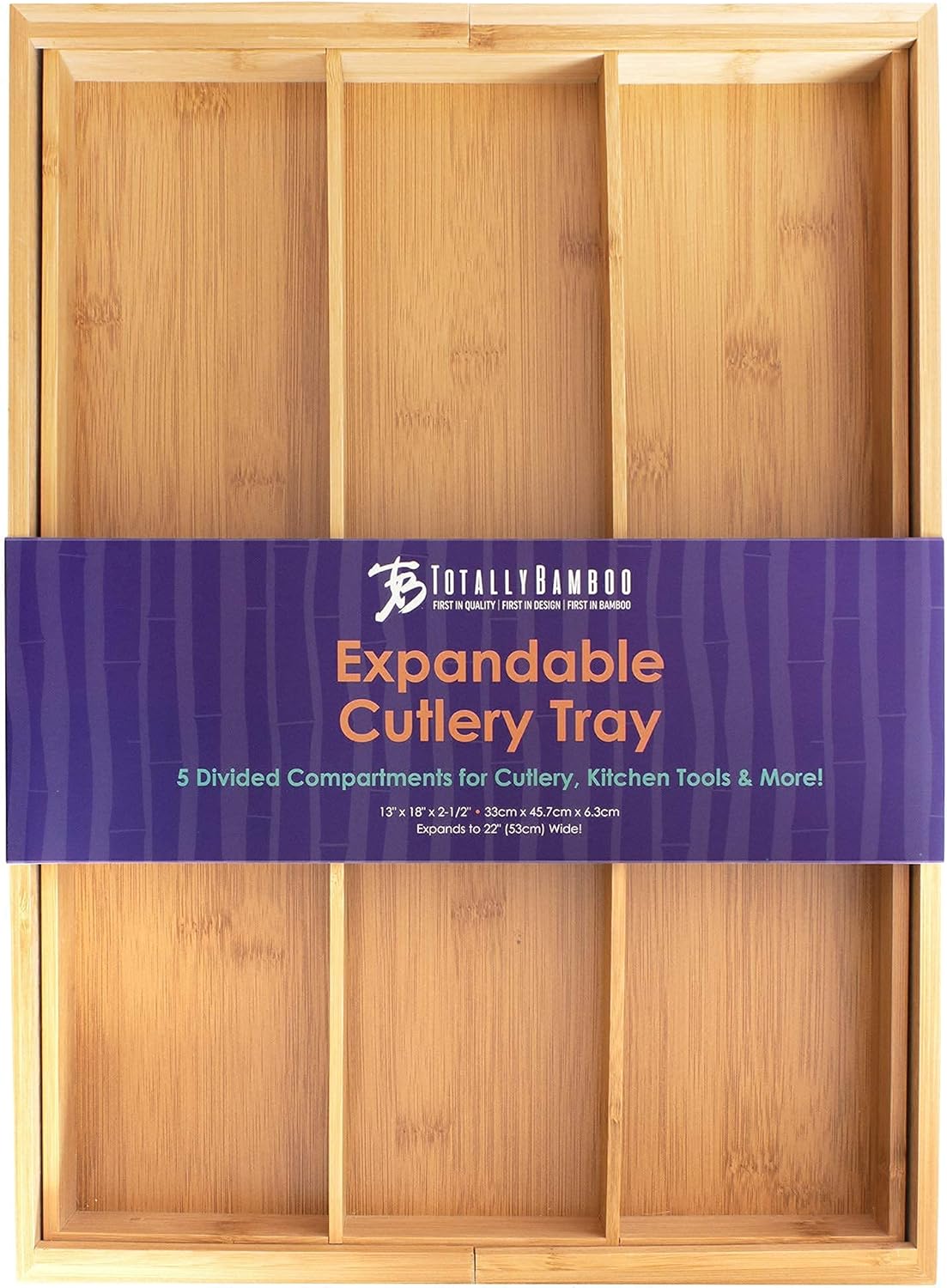 Totally Bamboo Expandable 5-Compartment Drawer Organizer, Expands from 13 to 22" Wide