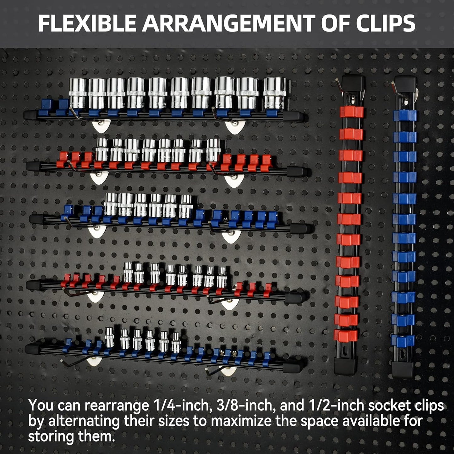 Socket Organizer Drive ABS Tools-Socket Holder, Premium Quality 12 Pieces Socket Holders Kit 1/4-Inch x 64 Clips, 3/8-Inch x 60 Clips, 1/2-Inch x 48 Clips