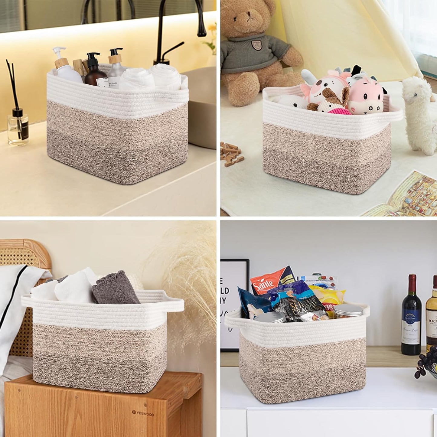 Storage Baskets for Organizing, Woven Baskets for Shelves, Rectangle Decorative Organizer for Storage Clothes, Toy, Books, Towels Nursery Bins 3 Pack (Gradient Yellow, 13"x9.85"x8.7")