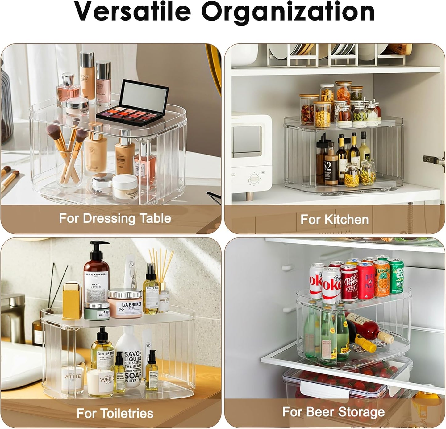 FIRJOY Lazy Susan Organizer for Cabinet, Pantry, Countertop (2 Tier 14" x 10" Clear - 1 Pack, Rectangular)
