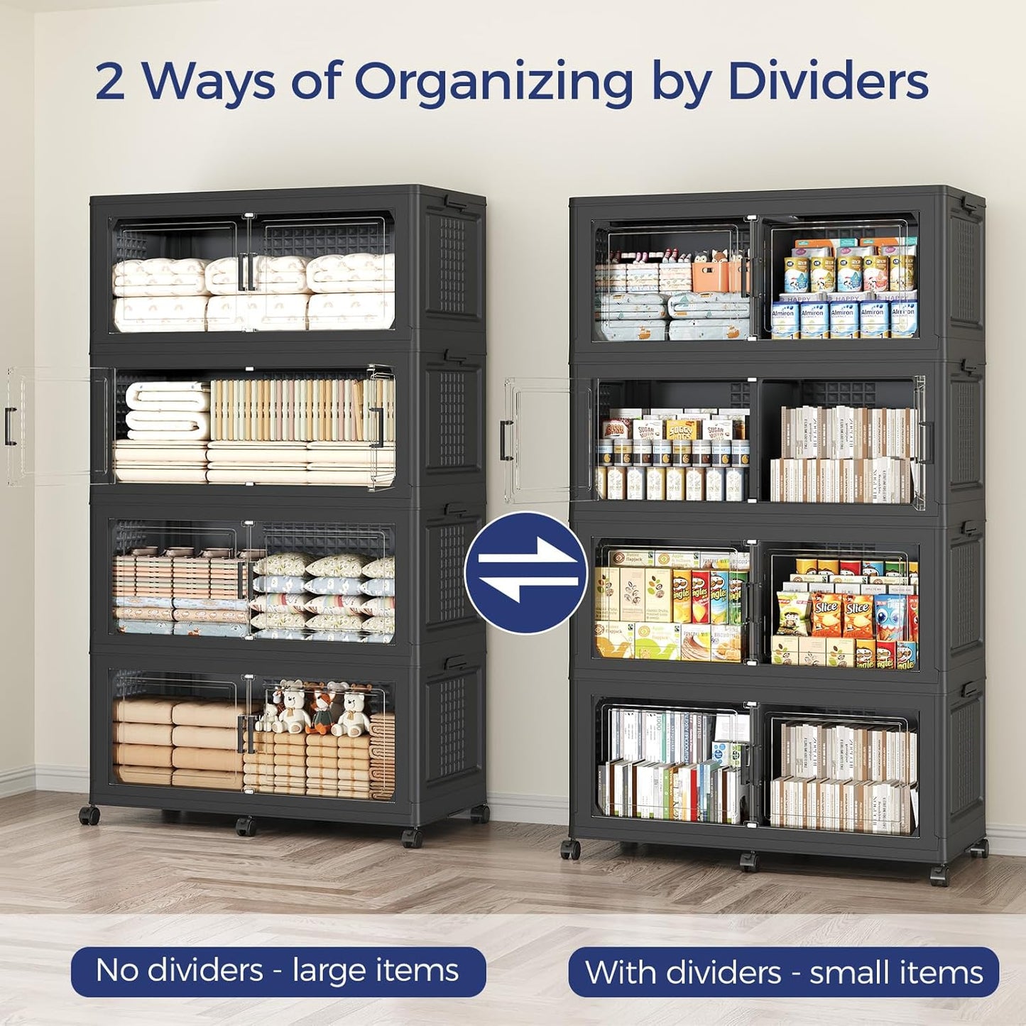 200GAL Extra Large Storage Bins with Lid, 800Qt Stackable Closet Organizers and Drawers, Collapsible Storage Bins with Wheels, Folding Containers for Home, Kitchen Office, 4Pack Black