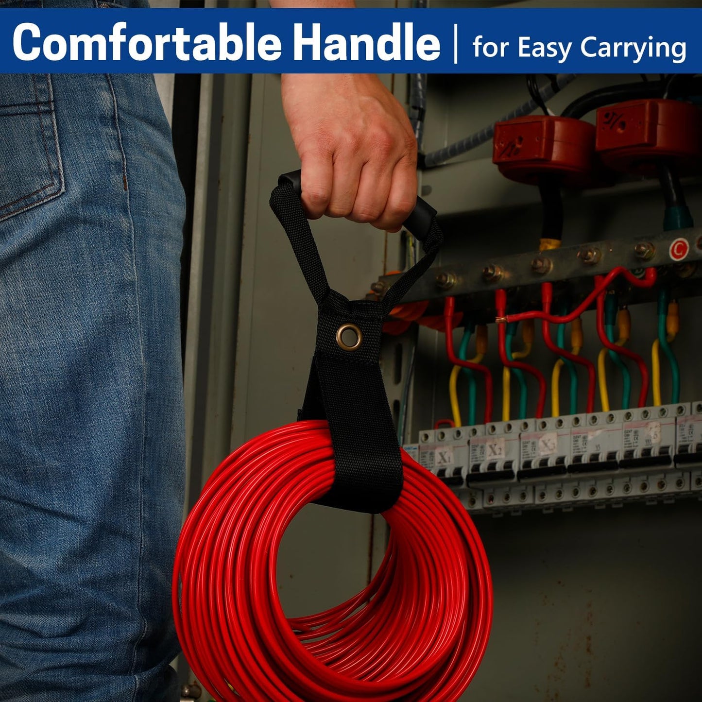 4 Pack Extension Cord Holder Organizer, 19 Inch & 24 Inch Adjustable Hook and Loop Cable Storage Straps with Handle for Garage Electrical Cords Cable Rope Hose Organizers and Storage