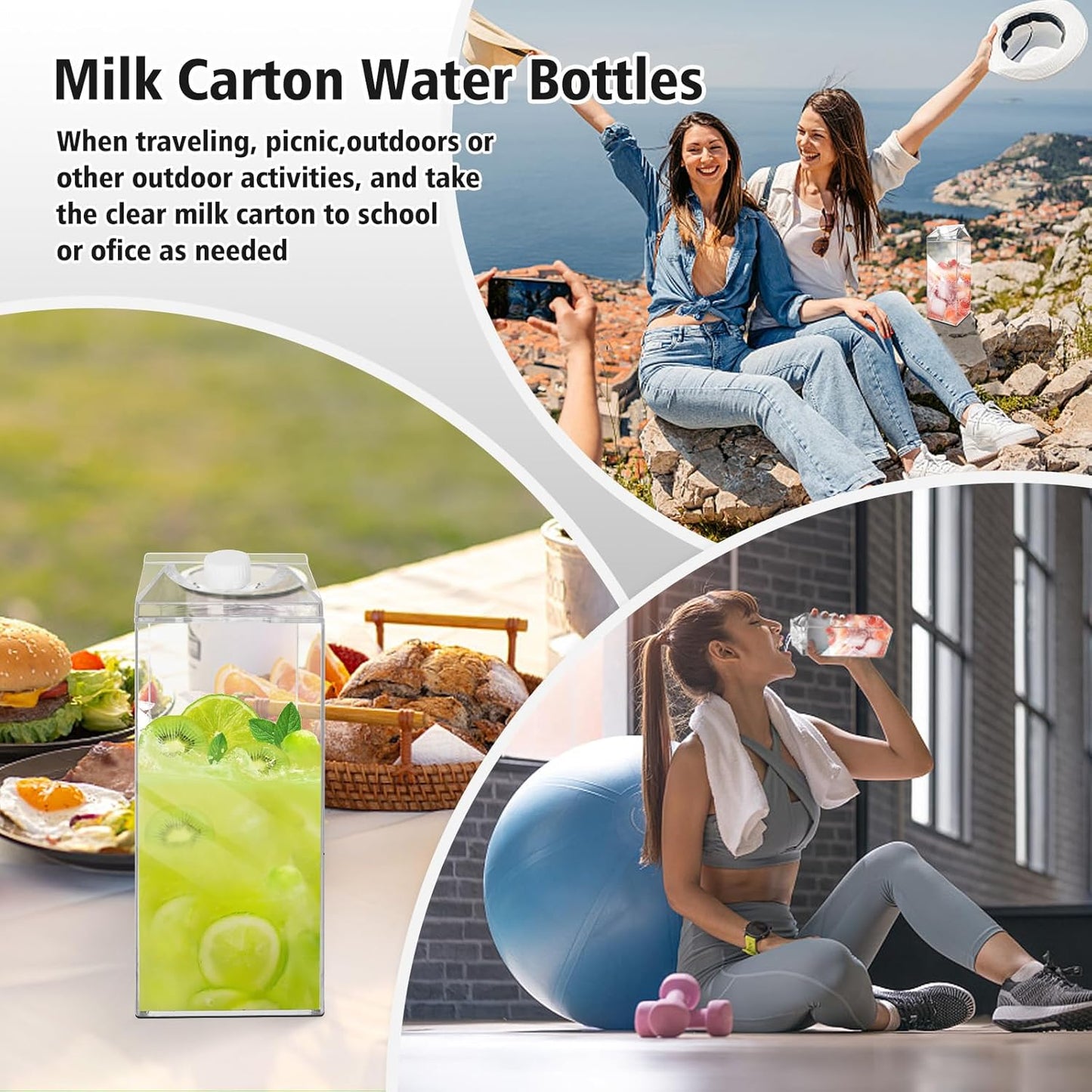 64 Oz Large Clear Milk Carton Container Plastic Square Milk Water Bottle Milk Container for Refrigerator for Outdoor Climbing Tour or Camping (2 Pcs)