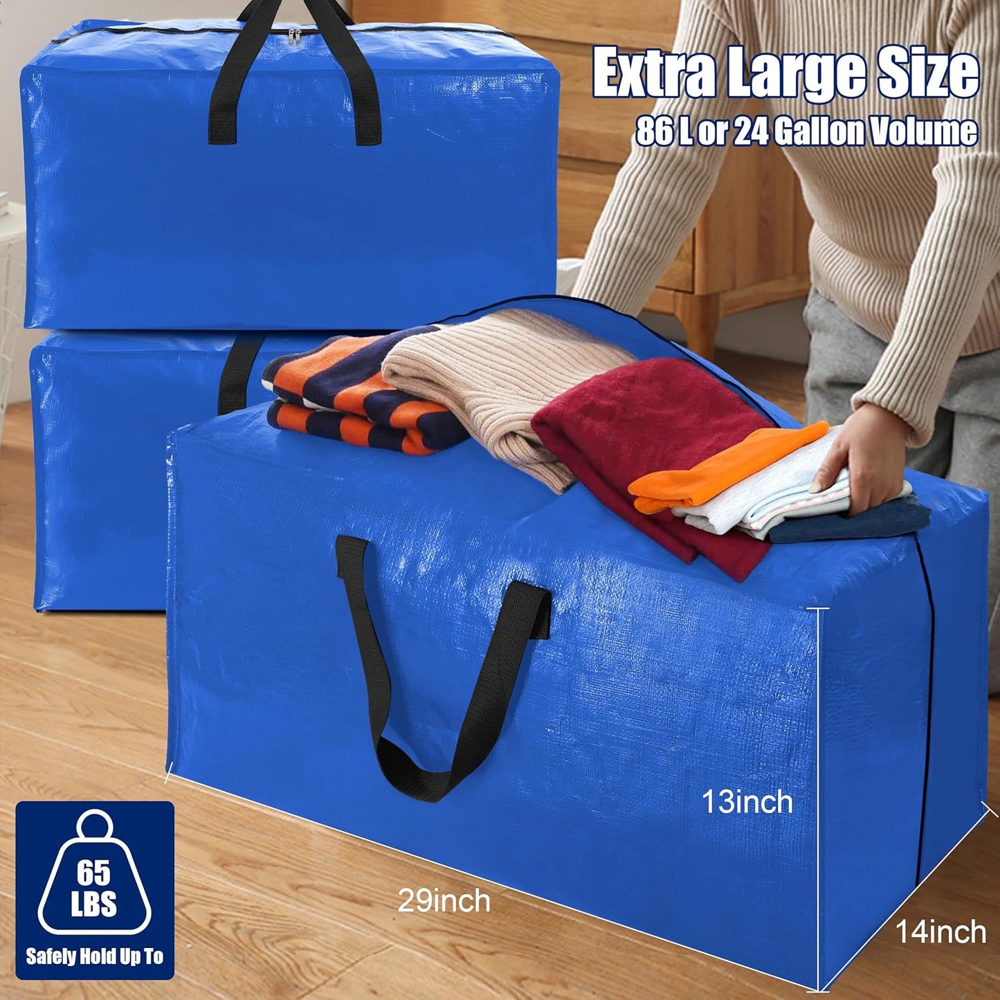 Cosy Family 12 Pack Heavy Duty Moving Bags with Backpack Straps - Strong Handles & Zippers, Storage Totes For Space Saving, Fold Flat, Alternative to Moving Box (X-Large-Set of 12, Multicolored)