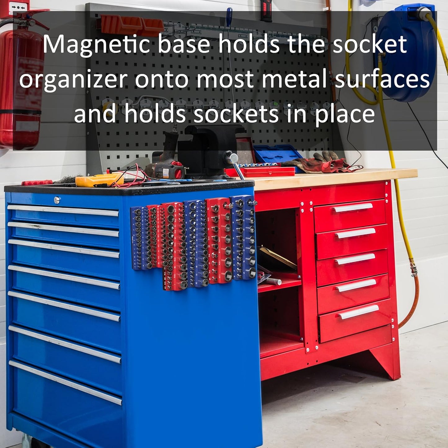 Olsa Tools Magnetic Socket Holder | 1/4-inch Drive | Metric | Red | Holds 26 Sockets | Professional Quality Tools Organizer