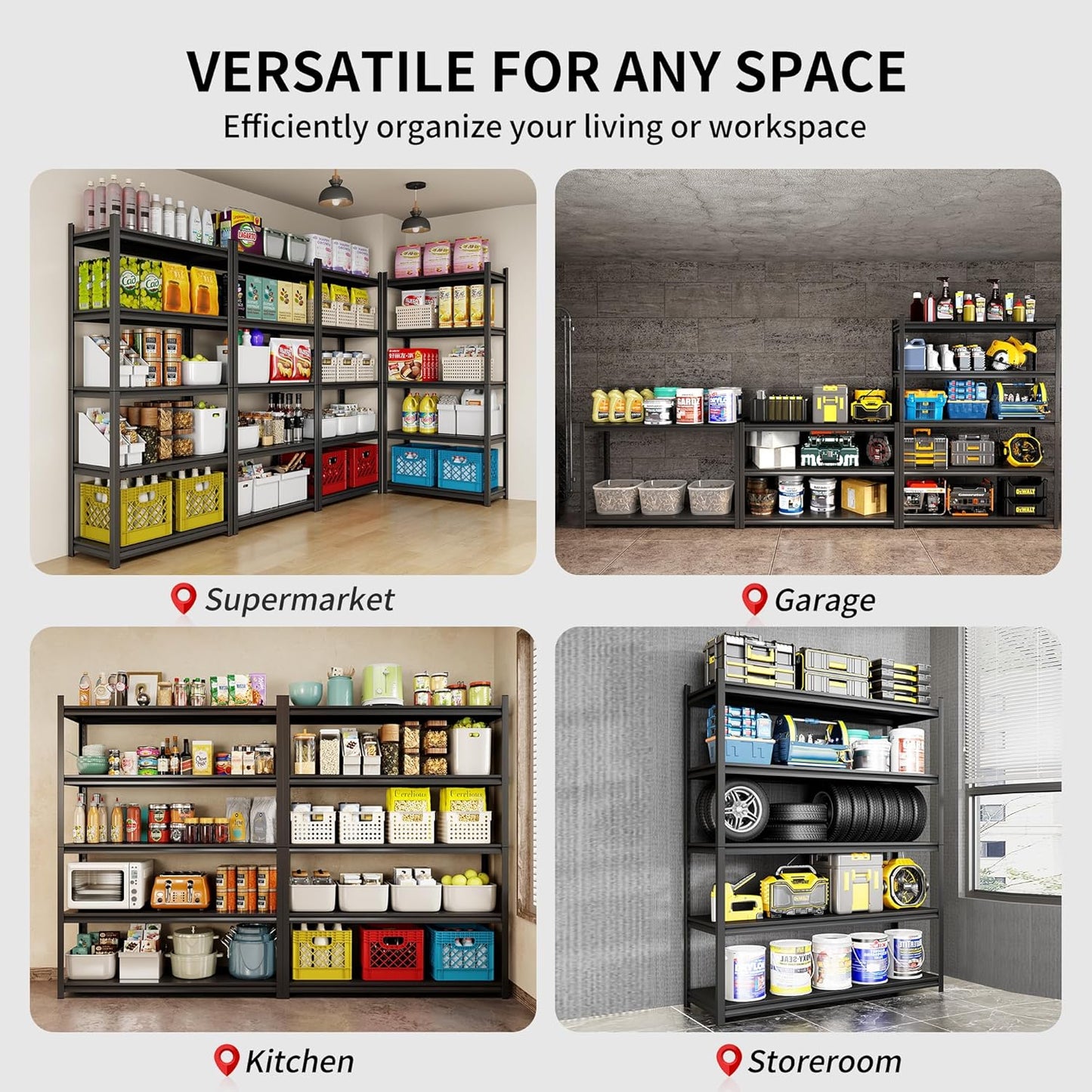 Metal Garage Shelving, Adjustable 5-Tier Heavy Duty Shelving, 3000 LBS Garage Shelving Unit and Storage,Heavy Duty Shelves for Basement,Warehouse,Kitchen (19.7" D*59.1" W*72" H)