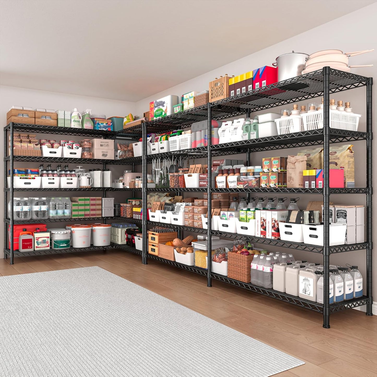 REIBII 73''W Storage Shelves Load 1650 LBS Metal Shelving 5-Tier Wire Shelving Unit, Adjustable Heavy Duty Metal Shelves Wire Shelf for Pantry Kitchen Industrial Garage, 17.7" D x 73" W x 71" H