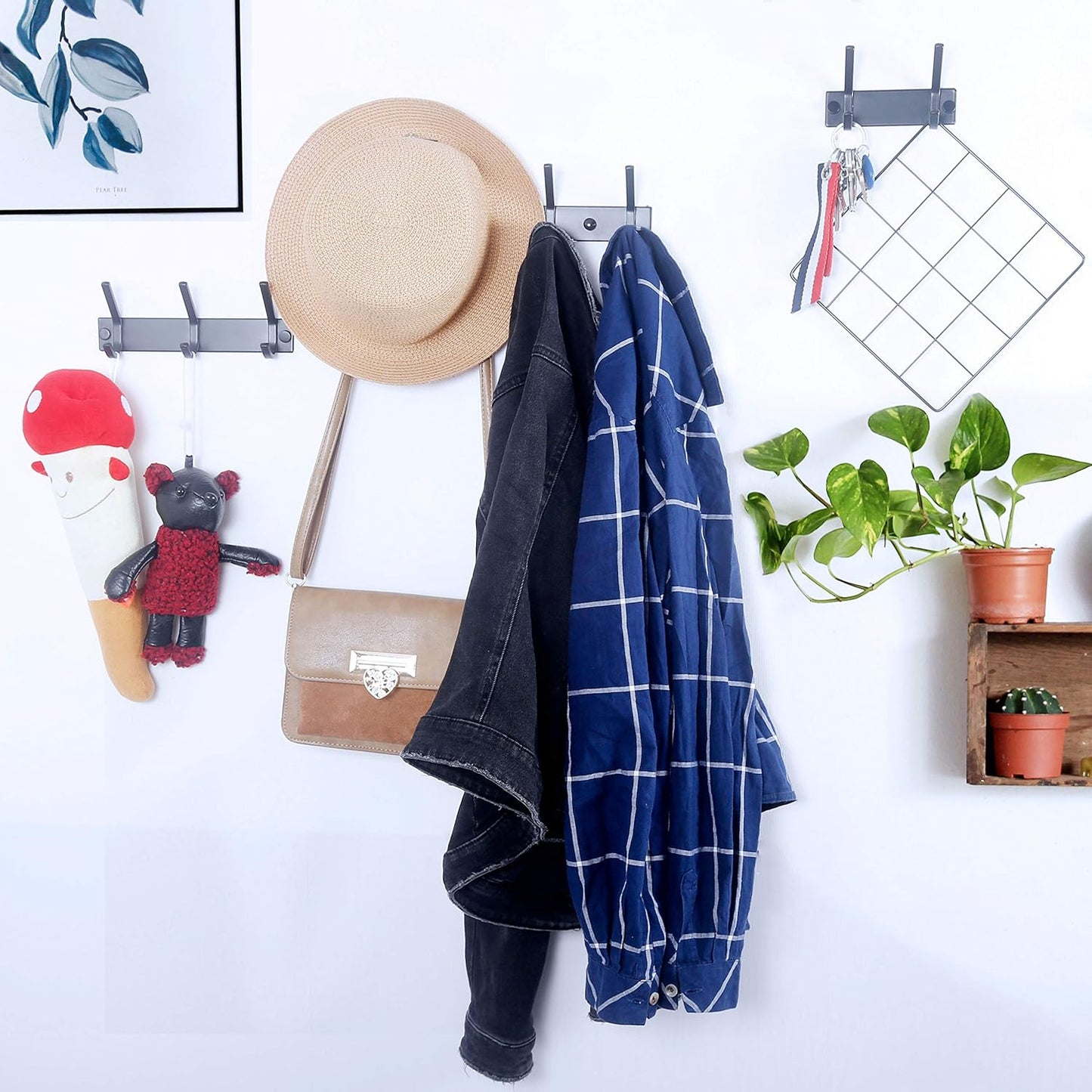 WEBI Coat Rack Wall Mounted,2 Coat Hooks for Hanging Coats,Hook Rack Hook Rail Coat Hanger Wall Coat Rack with Hooks for Clothes,Jacket,Black