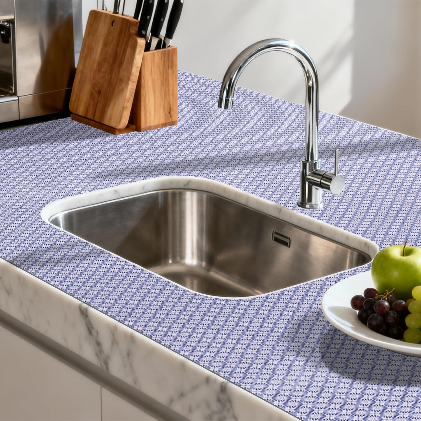FIFTY FEET 12"x120" Non-Adhesive Shelf Liner for Kitchen Cabinets and Drawers, Washable Non-Slip PVC Cabinet Liner (Blue Circle)(1 Roll)