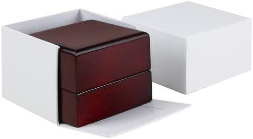 Allure - Luxury Ring Box With LED Light, Authentic Mahogany Wood With White Leatherette Insert, Square Elegant Diamond Ring Case, For Unique Proposal Or Wedding, Small Jewelry Display Gift Box.