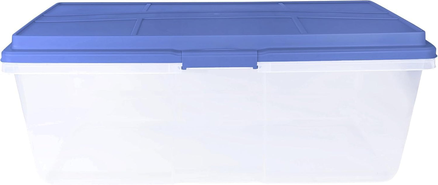 2-Pack 113 Quart Clear Plastic Stackable Storage Bin - with Locking Latches, Smoke Blue, Ideal for Home/Office, Stores Crafts, Household & Seasonal Items