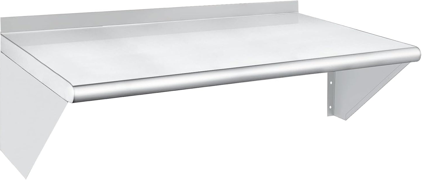 HARDURA Stainless Steel Shelf 18" x 36", 340lb Commercial Shelves Wall Mount Metal Shelving with Backsplash and Brackets for Kitchen, Restaurant, Laundry Room and Home