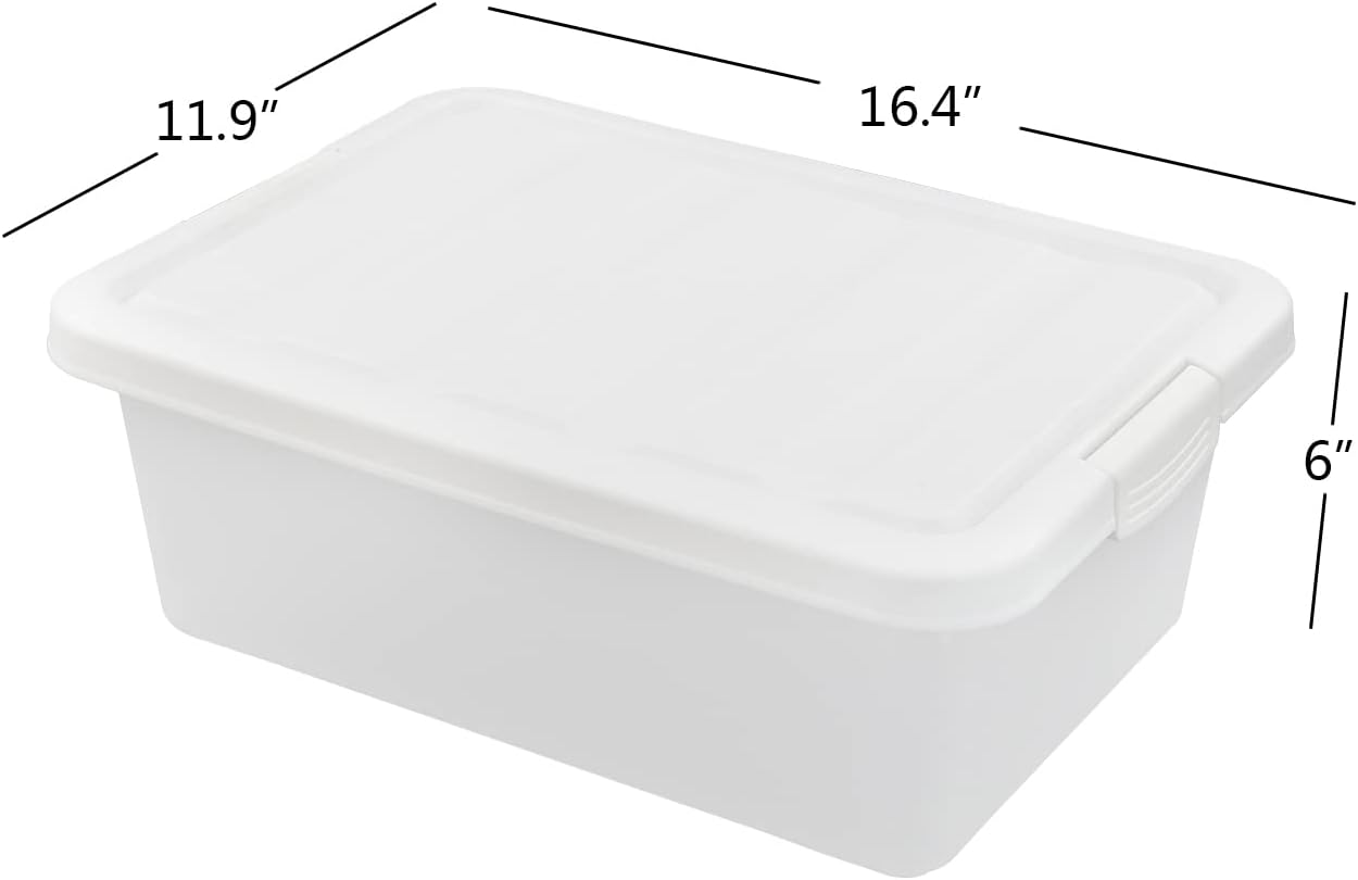 14 Quart Clear Storage Box, Underbed Plastic Latch Box with White Lids, 2-Pack