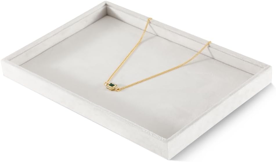 Velvet Stackable Jewelry Display Flat Tray For Ring Earring Necklace Bracelet, Bangle Pendant Storage Blank Plate, Shop Countertop Jewelry Dish Organizer (White)