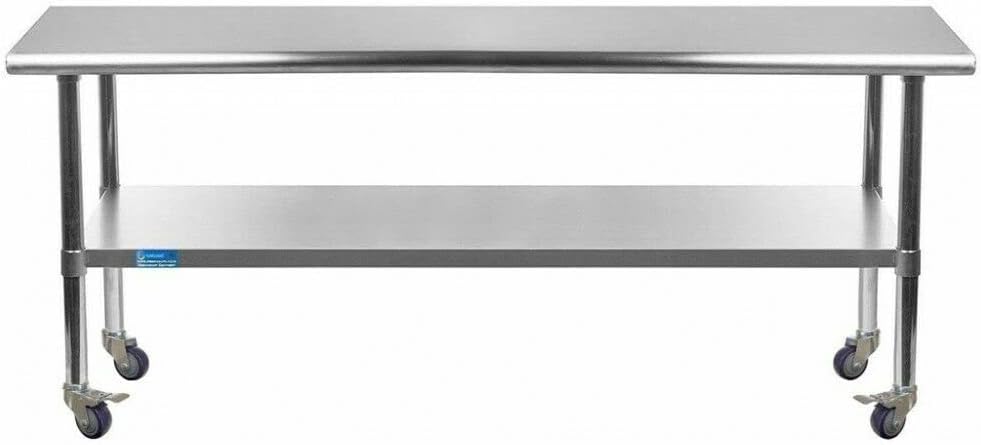 AmGood 72" Long x 36" Deep Stainless Steel Table with Casters