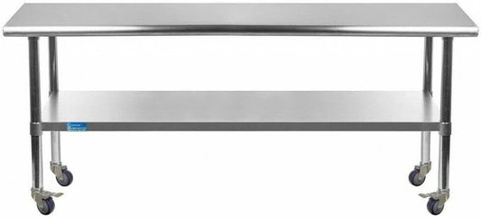 AmGood 72" Long x 36" Deep Stainless Steel Table with Casters