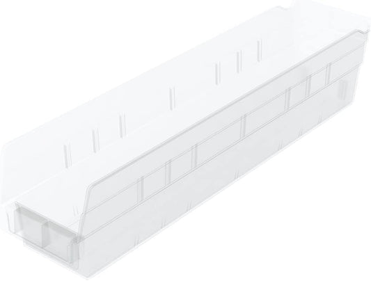 Akro-Mils 30128 Plastic Shelf Bins, Heavy Duty Storage Bins for Garage, Closet, and Drawer Organization, 18-Inch x 4-Inch x 4-Inch, Clear, 12-Pack