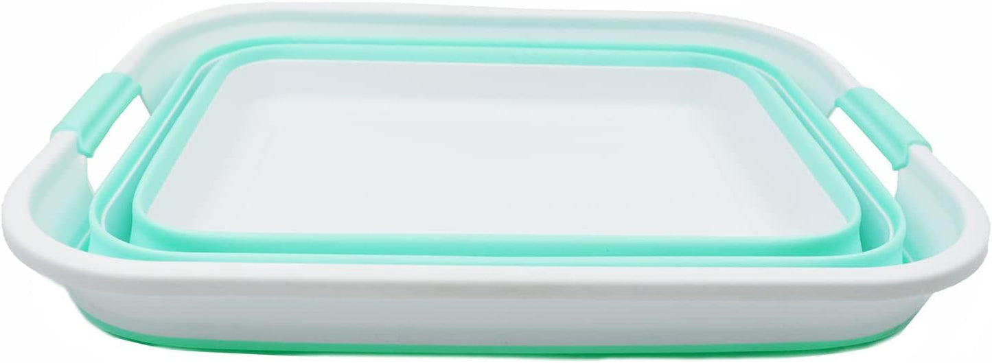 SAMMART 42L Collapsible Plastic Laundry Basket - Foldable Pop Up Storage Container/Organizer - Portable Washing Tub - Space Saving Hamper/Basket (White/Light Green, 1)