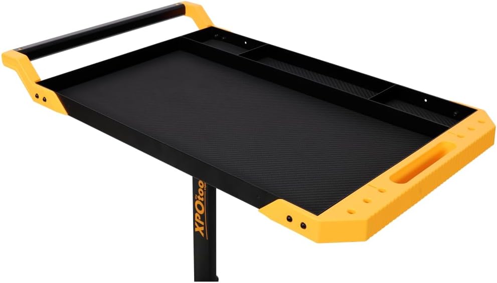 Adjustable Height Mobile Work Table, Rolling Work Bench with Tool Tray and 4 Casters, Portable Rolling Tool Cart for Garage Workshop Repair Shop DIY, 34 to 48 Inch Height Range Stable Luxebough